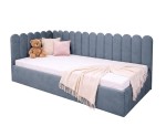 Polsterbett 90x200 cm mit Paneelen im Zaun-Design und Bettkasten, Jugendbett LILO SM 02