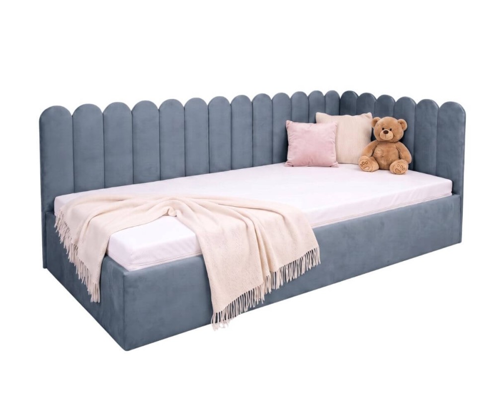 Polsterbett 90x200 cm mit Kopfteil im Zaun-Design und Bettkasten, Jugendbett LILO SM 02 Polsterbett 90x200 cm mit Kopfteil im Zaun-Design und Bettkasten, Jugendbett LILO SM 02