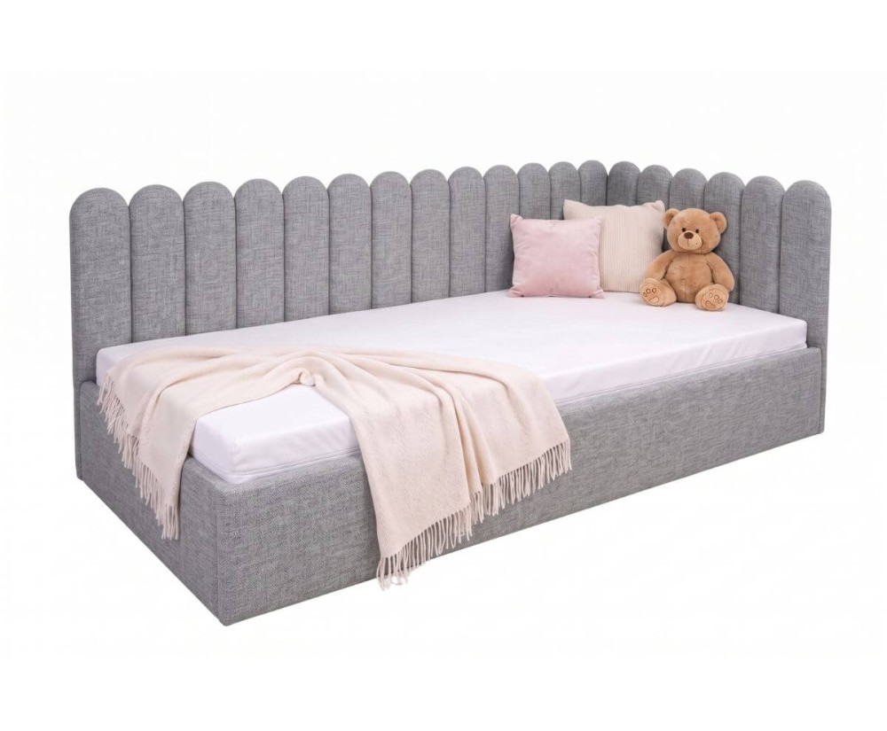 Polsterbett 90x200 cm mit Kopfteil im Zaun-Design und Bettkasten, Jugendbett LILO SM 02 Polsterbett 90x200 cm mit Kopfteil im Zaun-Design und Bettkasten, Jugendbett LILO SM 02