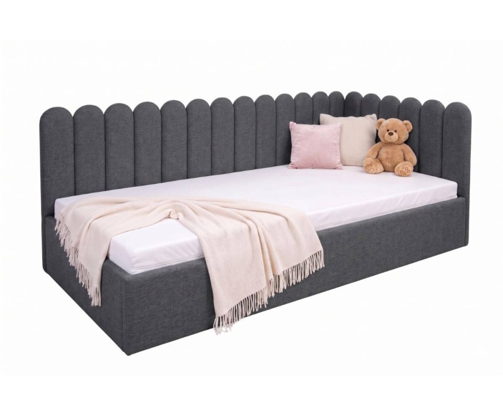 Polsterbett 90x200 cm mit Kopfteil im Zaun-Design und Bettkasten, Jugendbett LILO SM 02 Polsterbett 90x200 cm mit Kopfteil im Zaun-Design und Bettkasten, Jugendbett LILO SM 02