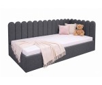 Polsterbett 90x200 cm mit Paneelen im Zaun-Design und Bettkasten, Jugendbett LILO SM 02