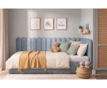 Polsterbett 90x200 cm mit Kopfteil im Zaun-Design und Bettkasten, Jugendbett LILO SM 02