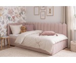 Polsterbett 90x200 cm mit Paneelen im Zaun-Design und Bettkasten, Jugendbett LILO SM 02