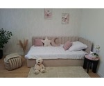 Polsterbett 90x200 cm mit Paneelen im Zaun-Design und Bettkasten, Jugendbett LILO SM 02