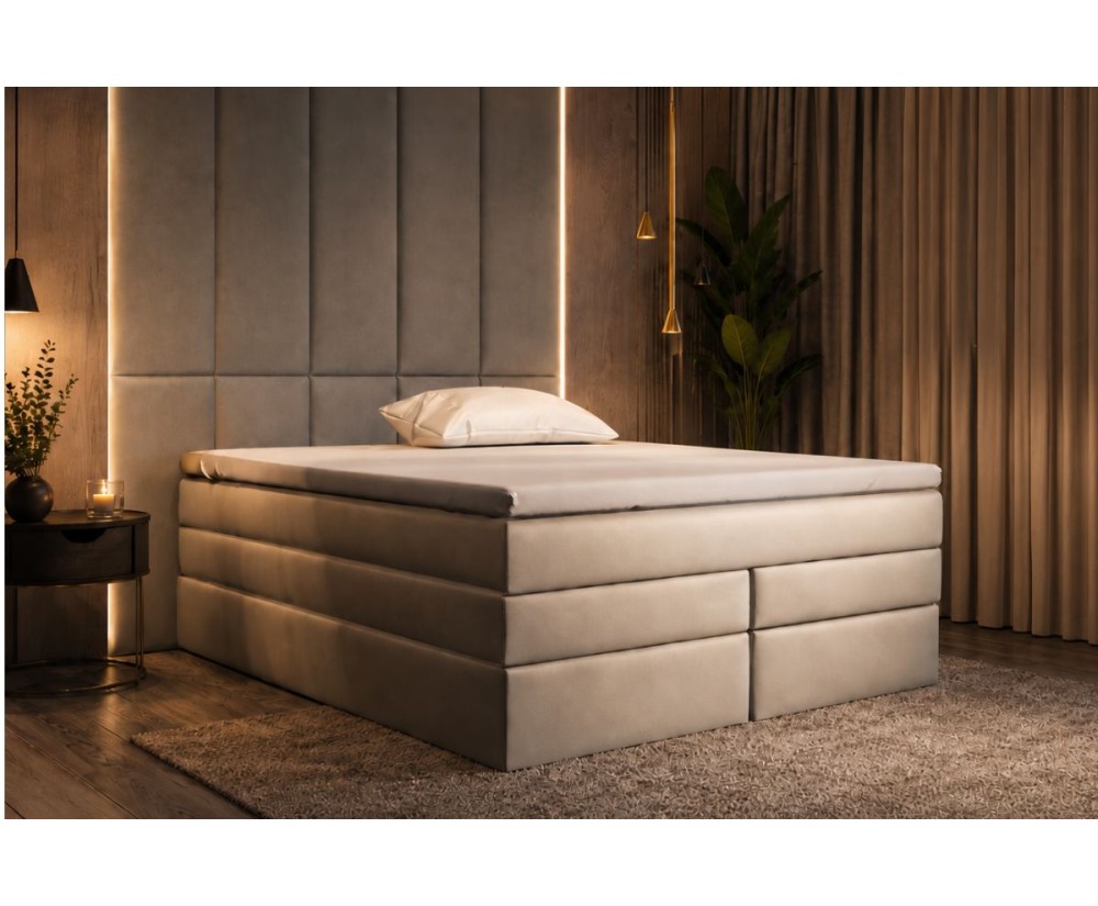 Boxspringbett 180x200 cm, Doppelbett mit 2 Matratzen, Hotelbett, ohne Kopfteil, LUXOR 1K
