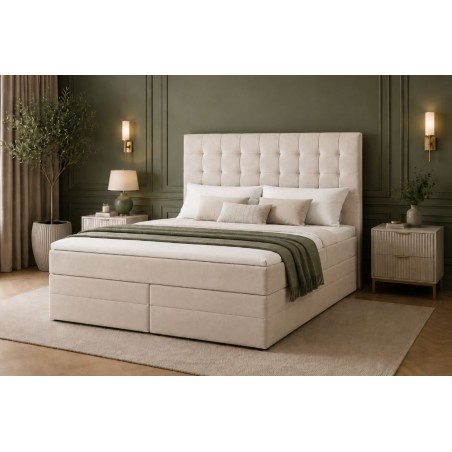 Boxspringbett 140x200 cm mit Bettkasten, niedriges Kopfteil auf Wunsch, Doppelbett MAGNUS 6B