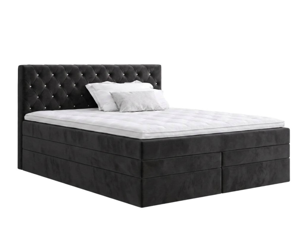 Boxspringbett 140x200 cm, Ehebett, Hotelbett, Kopfteil gesteppt mit Kristallen, CRYSTAL K34