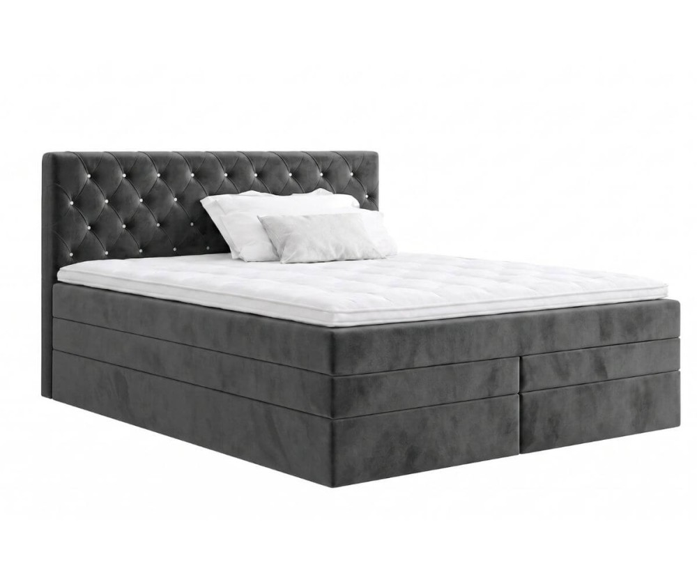 Boxspringbett 140x200 cm, Ehebett, Hotelbett, Kopfteil gesteppt mit Kristallen, CRYSTAL K34