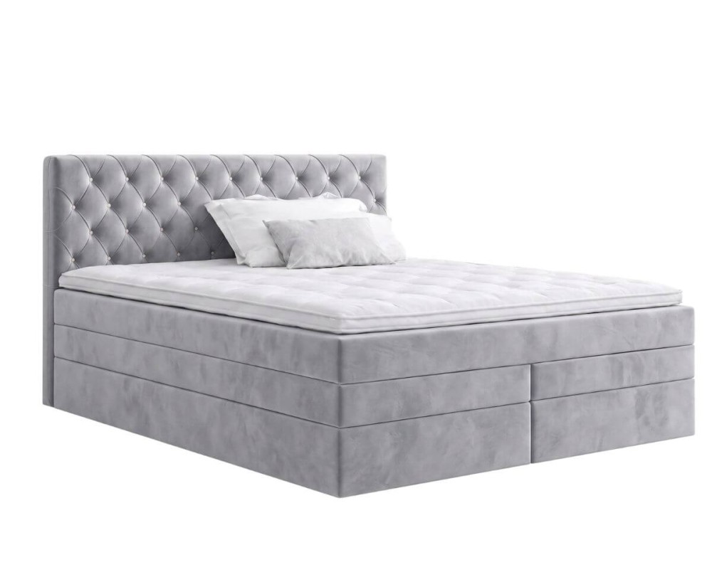 Boxspringbett 200x200 cm mit 2 Matratzen, Kopfteil gesteppt mit Kristallen, Hotelbett CRYSTAL K34