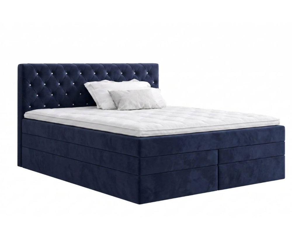 Boxspringbett 200x200 cm mit 2 Matratzen, Kopfteil gesteppt mit Kristallen, Hotelbett CRYSTAL K34