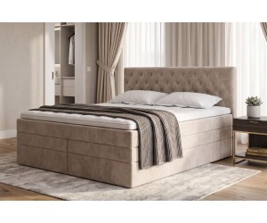 Boxspringbett 140x200 cm, Ehebett, Hotelbett, Kopfteil gesteppt mit Kristallen, CRYSTAL K34