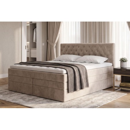 Boxspringbett 140x200 cm, Ehebett, Hotelbett, Kopfteil gesteppt mit Kristallen, CRYSTAL K34