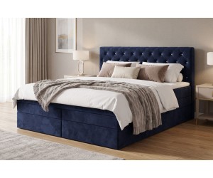 Kontinentalbett 160x200 cm, Ehebett, Hotelbett, Kopfteil gesteppt mit Kristallen, CRYSTAL K34