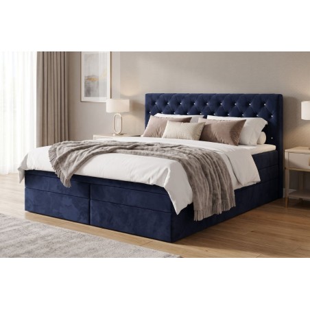 Kontinentalbett 160x200 cm, Ehebett, Hotelbett, Kopfteil gesteppt mit Kristallen, CRYSTAL K34