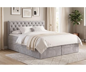 Kontinentalbett 180x200 cm, Ehebett, Hotelbett, Kopfteil gesteppt mit Kristallen, CRYSTAL K34