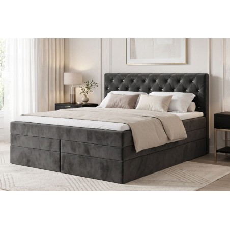 Boxspringbett 200x200 cm mit 2 Matratzen, Kopfteil gesteppt mit Kristallen, Hotelbett CRYSTAL K34