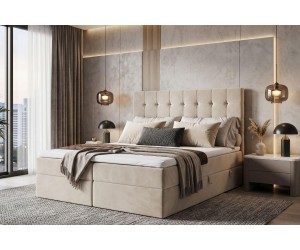 Boxspringbett 140x200 cm, Ehebett für Dachschräge, Hotelbett mit Bettkasten, MAGNUS 2A