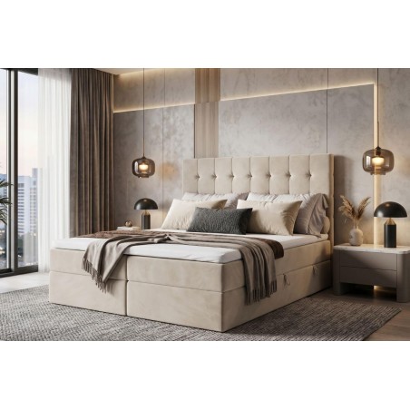 Boxspringbett 140x200 cm, Ehebett für Dachschräge, Hotelbett mit Bettkasten, MAGNUS 2A
