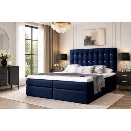 Komfortables Bett 180x200 cm für Schlafzimmer, Ehebett im Glamour-Stil, Kopfteil mit Kristallen, MAGNUS 11A