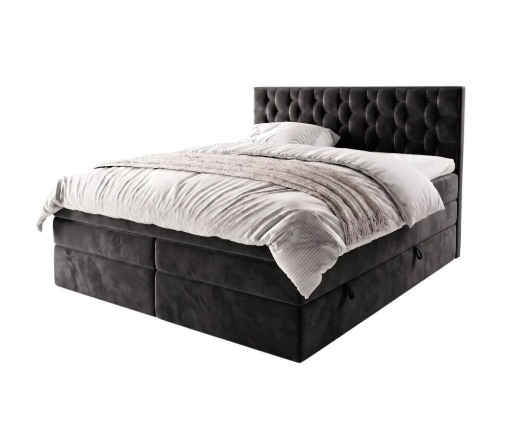 Elegantes Boxspringbett 140x200 cm mit 2 Bettkästen, 2 Matratzen und dekorativem Kopfteil, Ehebett SEUL 2B