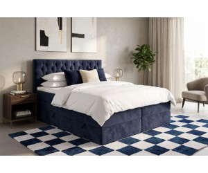 Elegantes Boxspringbett 140x200 cm mit 2 Bettkästen, 2 Matratzen und dekorativem Kopfteil, Ehebett SEUL 2B