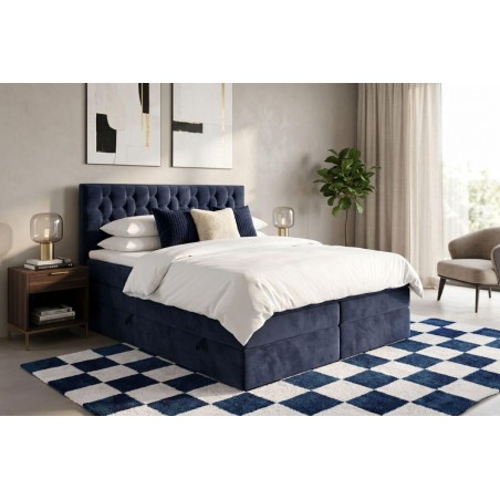 Elegantes Boxspringbett 140x200 cm mit 2 Bettkästen, 2 Matratzen und dekorativem Kopfteil, Ehebett SEUL 2B