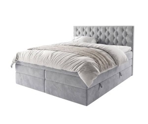 Kontinentalbett 160x200 cm mit elegantem Kopfteil, Bettkasten und 2 Matratzen, Doppelbett SEUL 2B