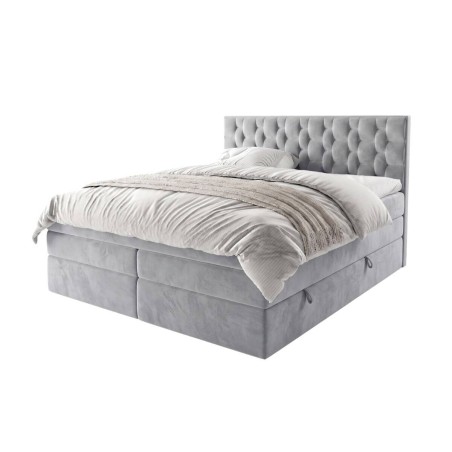 Kontinentalbett 160x200 cm mit elegantem Kopfteil, Bettkasten und 2 Matratzen, Doppelbett SEUL 2B