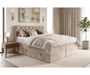 Kontinentalbett 160x200 cm mit elegantem Kopfteil, Bettkasten und 2 Matratzen, Doppelbett SEUL 2B