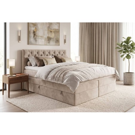 Kontinentalbett 160x200 cm mit elegantem Kopfteil, Bettkasten und 2 Matratzen, Doppelbett SEUL 2B