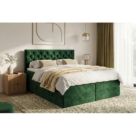 Stilvolles Doppelbett 180x200 cm mit hohem Kopfteil, 2 Bettkästen und 2 Matratzen, Boxspringbett SEUL 2B