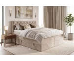 Luxuriöses Kontinentalbett 200x200 cm mit hohem Kopfteil, Bettkasten und 2 Matratzen, Komfortbett SEUL 2B