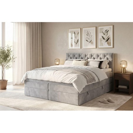 Luxuriöses Kontinentalbett 200x200 cm mit hohem Kopfteil, Bettkasten und 2 Matratzen, Komfortbett SEUL 2B