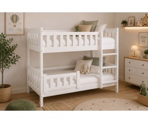 Etagenbett 80x160 cm, Holzbett mit Leiter, Hochbett OHNE Schublade, 3 Farben: weiß, grau, Kiefer, FILIP
