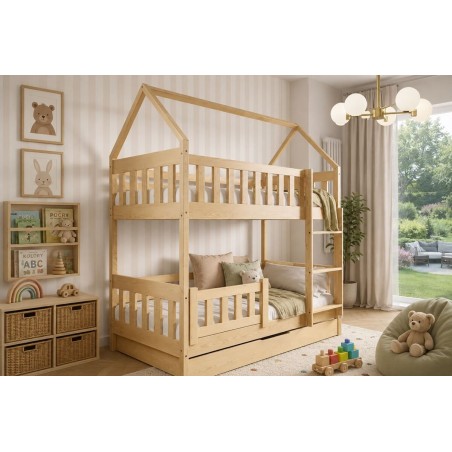 Hochbett 80x160 cm mit Schublade, HAUSBETT, Etagenbett, Holzbett, 3 Farben versandbereit, FELIX