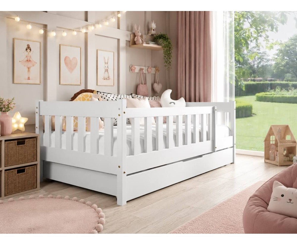 Holzbett 80x160 cm mit Schublade und Geländer, Kinderbett, drei Farbvarianten, BAMBI Holzbett 80x160 cm mit Schublade und Geländer, Kinderbett, drei Farbvarianten, BAMBI