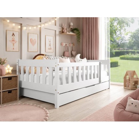 Holzbett 80x160 cm mit Schublade und Geländer, Kinderbett, drei Farbvarianten, BAMBI