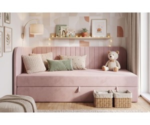 Einzelbett 80x180 cm für Kinderzimmer, mit Bettkasten, abgerundete Seitenteile, INTARO A28