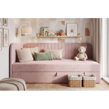 Einzelbett 80x180 cm für Kinderzimmer, mit Bettkasten, abgerundete Seitenteile, INTARO A28