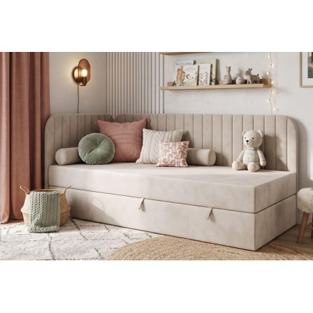 Kontinentalbett 90x200 cm mit Bettkasten, abgerundete Seitenteile, Jugendbett INTARO A28