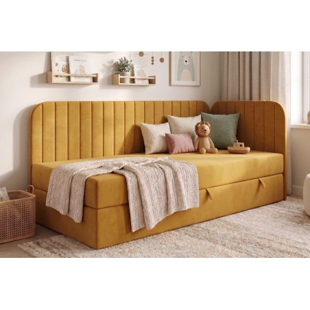Eckbett 100x200 cm mit Bettkasten, abgerundete Seitenteile, INTARO A28