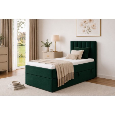 Boxspringbett 80x180 cm, Einzelbett mit Bettkasten, Gleitfüße, Einzelbett INTARO A10