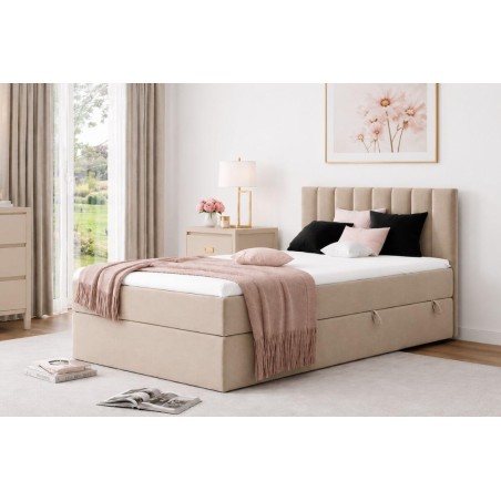 Einzelbett 120x200 cm, Boxspringbett mit Bettkasten, Gleitfüße, Singlebett INTARO A10