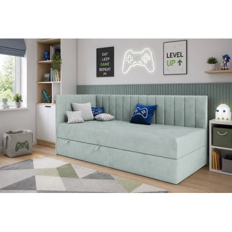Jugendbett 80x180 cm, Einzelbett mit Bettkasten, Polsterbett INTARO A27