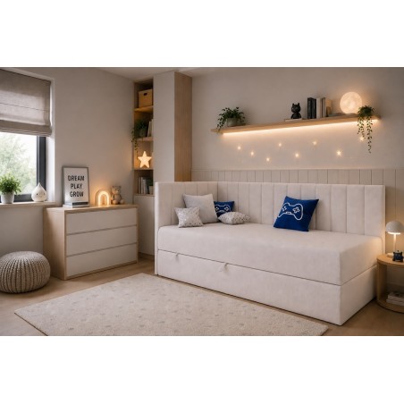Polsterbett 80x200 cm, Einzelbett mit Bettkasten, Jugendbett INTARO A27