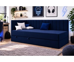 Einzelbett 90x200 cm, Jugendbett mit Bettkasten, Polsterbett INTARO A27