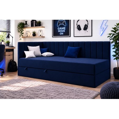 Einzelbett 90x200 cm, Jugendbett mit Bettkasten, Polsterbett INTARO A27