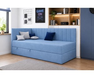 Eckbett 120x200 cm, Jugendbett mit Bettkasten, Singlebett INTARO A27