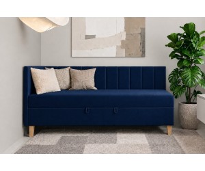 Schlafsofa 100x200 cm mit Bettkasten, Kopfteil und Seitenblende mit vertikalen Nähten, INTARO A16