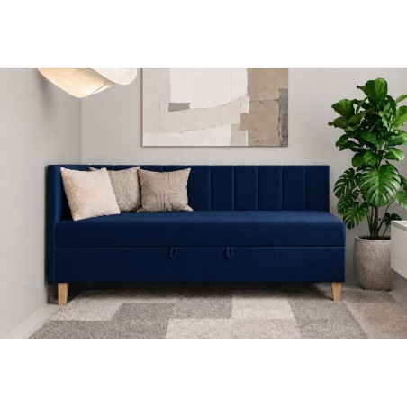Schlafsofa 100x200 cm mit Bettkasten, Kopfteil und Seitenblende mit vertikalen Nähten, INTARO A16